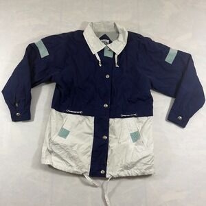 Braetan Windbreaker Jacket Womens Small Blue White Lined Collared Button Front